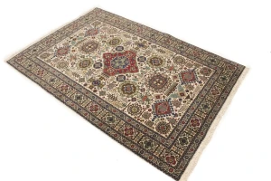 Vintage Cream Pictorial 4'5X6'5 Ardebil Tabriz Persian Rug