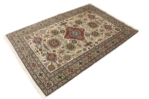 Vintage Cream Pictorial 4'5X6'5 Ardebil Tabriz Persian Rug