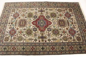 Vintage Cream Pictorial 4'5X6'5 Ardebil Tabriz Persian Rug