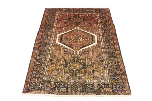 Semi Antique Tribal Geometric 4X5 Karajeh Persian Rug