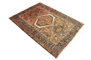 Semi Antique Tribal Geometric 4X5 Karajeh Persian Rug