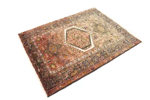 Semi Antique Tribal Geometric 4X5 Karajeh Persian Rug