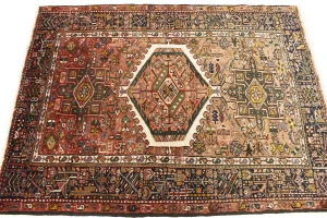 Semi Antique Tribal Geometric 4X5 Karajeh Persian Rug