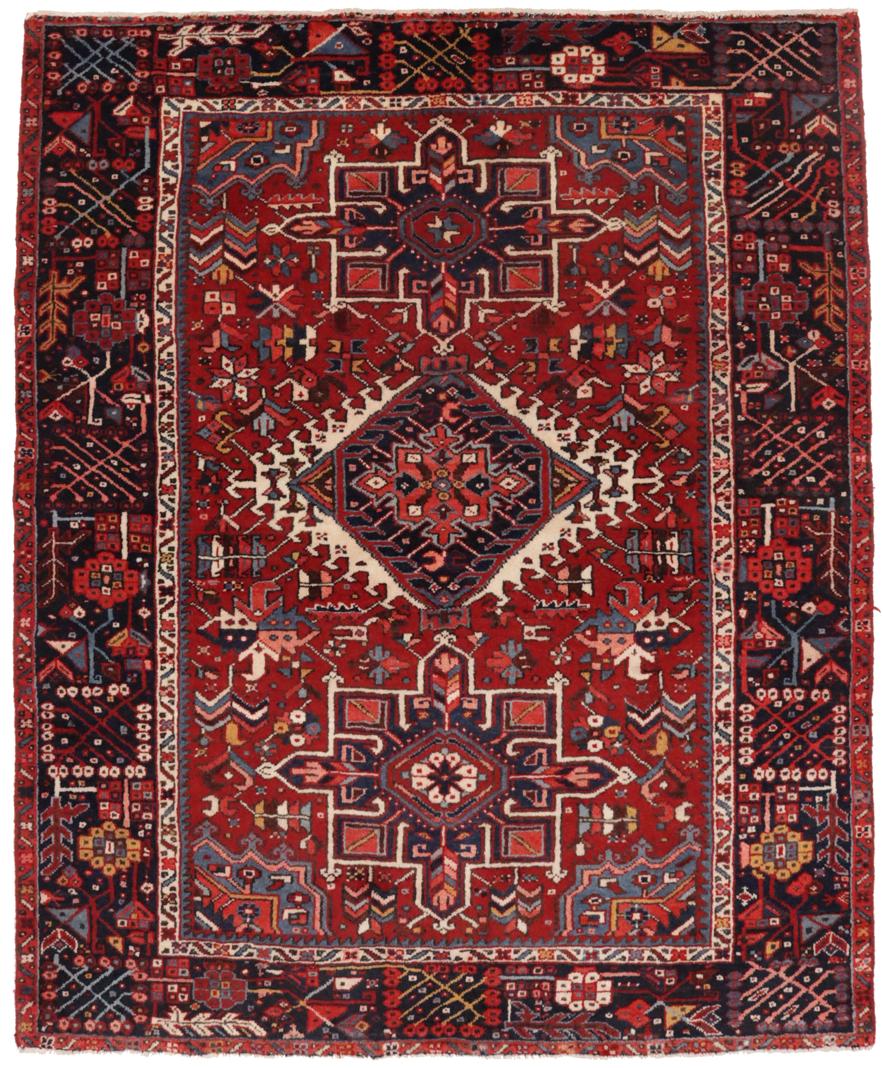 Vintage Red Tribal 5X6 Karajeh Persian Rug
