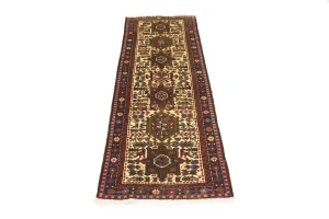 Vintage Cream Geometric 2X6 Karajeh Persian Runner Rug