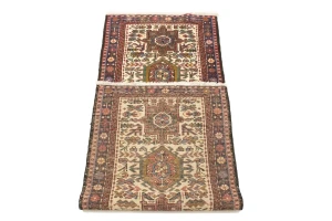 Vintage Cream Geometric 2X6 Karajeh Persian Runner Rug