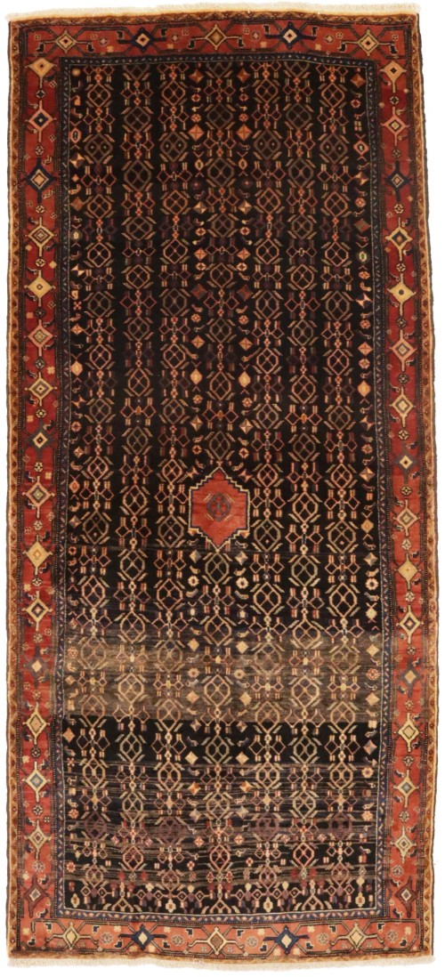 Vintage Charcoal Tribal 4X10 Koliaie Sanandaj Persian Runner Rug