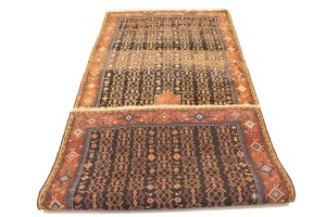 Vintage Charcoal Tribal 4X10 Koliaie Sanandaj Persian Runner Rug