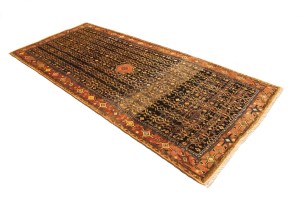 Vintage Charcoal Tribal 4X10 Koliaie Sanandaj Persian Runner Rug