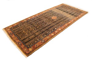 Vintage Charcoal Tribal 4X10 Koliaie Sanandaj Persian Runner Rug