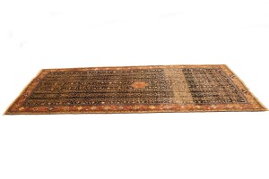 Vintage Charcoal Tribal 4X10 Koliaie Sanandaj Persian Runner Rug