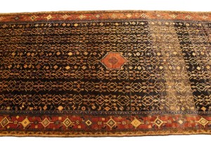 Vintage Charcoal Tribal 4X10 Koliaie Sanandaj Persian Runner Rug