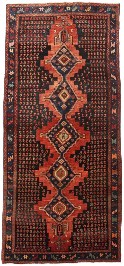 Semi Antique Tribal Rusty Red 4X9 Sanandaj Persian Runner Rug