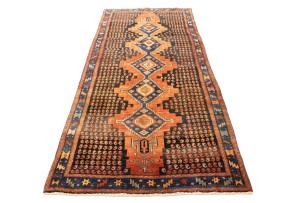 Semi Antique Tribal Rusty Red 4X9 Sanandaj Persian Runner Rug