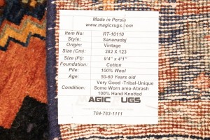 Semi Antique Tribal Rusty Red 4X9 Sanandaj Persian Runner Rug