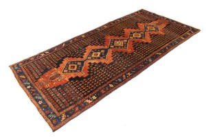 Semi Antique Tribal Rusty Red 4X9 Sanandaj Persian Runner Rug