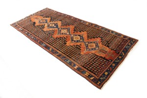 Semi Antique Tribal Rusty Red 4X9 Sanandaj Persian Runner Rug