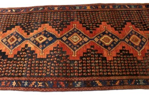Semi Antique Tribal Rusty Red 4X9 Sanandaj Persian Runner Rug