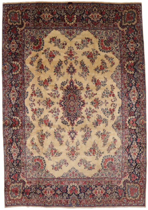 Semi Antique Cream Traditional 10X14 Yazd Persian Rug