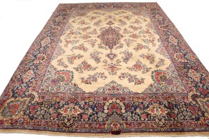 Semi Antique Cream Traditional 10X14 Yazd Persian Rug