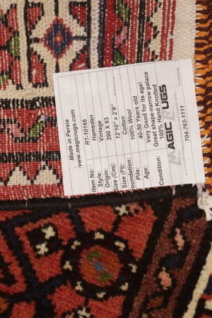 Vintage Bittersweet Red Tribal 3X13 Hamedan Persian Runner Rug