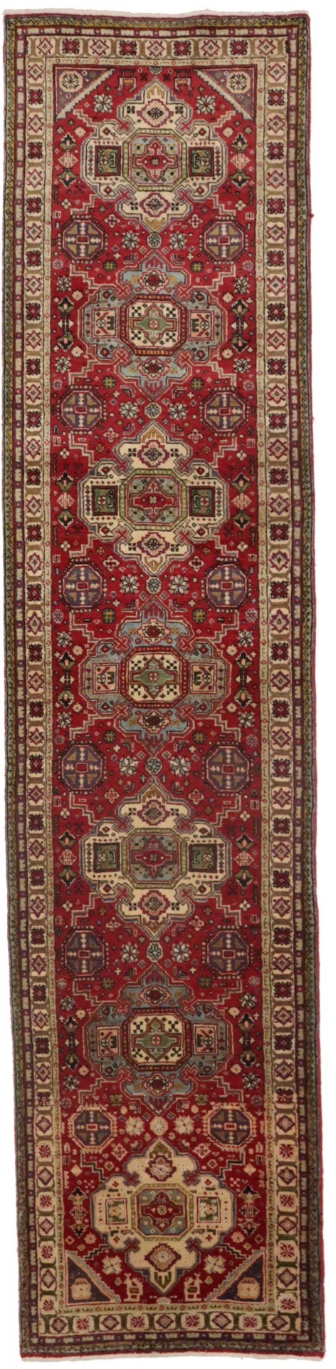 Vintage Floral Red 3X12 Tabriz Persian Runner Rug