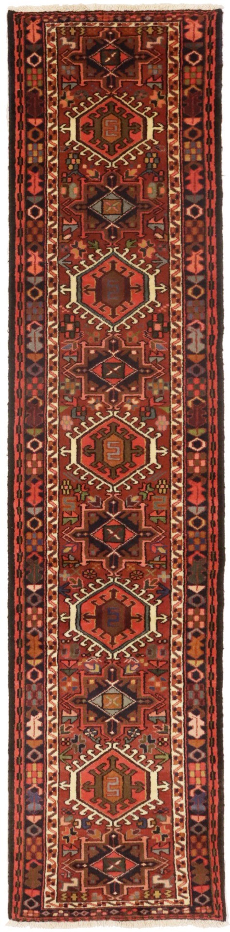 Vintage Terracotta Red Geometric 2X10 Karajeh Persian Runner Rug