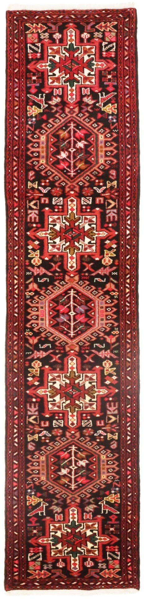 Vintage Black Geometric 2X9 Karajeh Persian Runner Rug