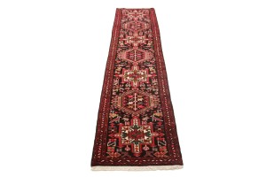 Vintage Black Geometric 2X9 Karajeh Persian Runner Rug