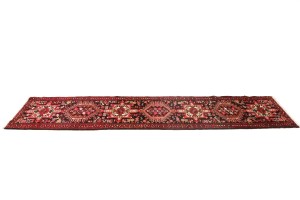 Vintage Black Geometric 2X9 Karajeh Persian Runner Rug