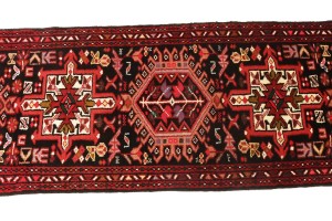 Vintage Black Geometric 2X9 Karajeh Persian Runner Rug