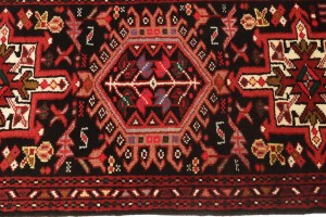 Vintage Black Geometric 2X9 Karajeh Persian Runner Rug