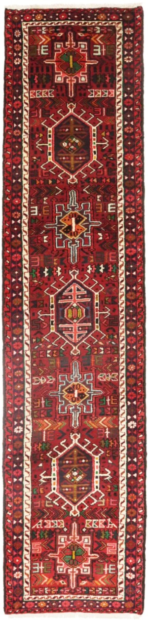Vintage Scarlet Red Geometric 2X9 Karajeh Persian Runner Rug