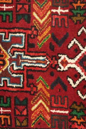 Vintage Scarlet Red Geometric 2X9 Karajeh Persian Runner Rug