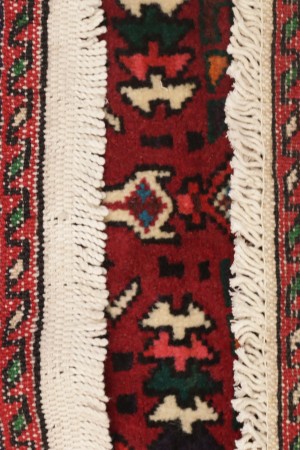 Vintage Scarlet Red Geometric 2X9 Karajeh Persian Runner Rug