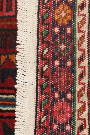 Vintage Scarlet Red Geometric 2X9 Karajeh Persian Runner Rug