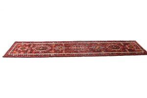 Vintage Scarlet Red Geometric 2X9 Karajeh Persian Runner Rug