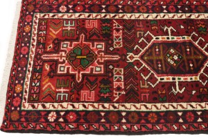 Vintage Scarlet Red Geometric 2X9 Karajeh Persian Runner Rug