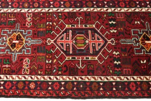 Vintage Scarlet Red Geometric 2X9 Karajeh Persian Runner Rug