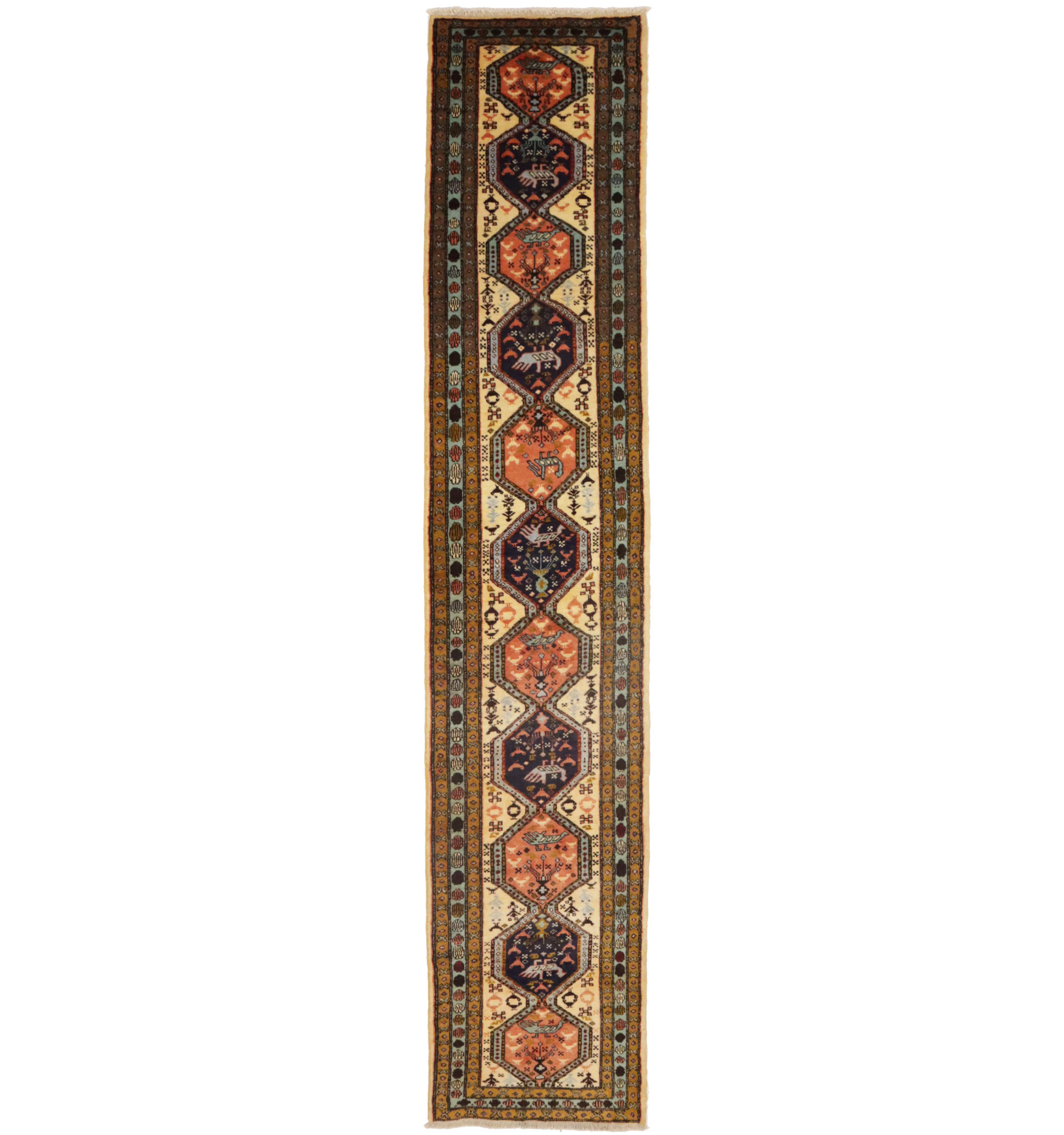 Rare Geometric Semi Antique 2'5X12'9 Oriental Runner Rug Hallway Kitchen Carpet