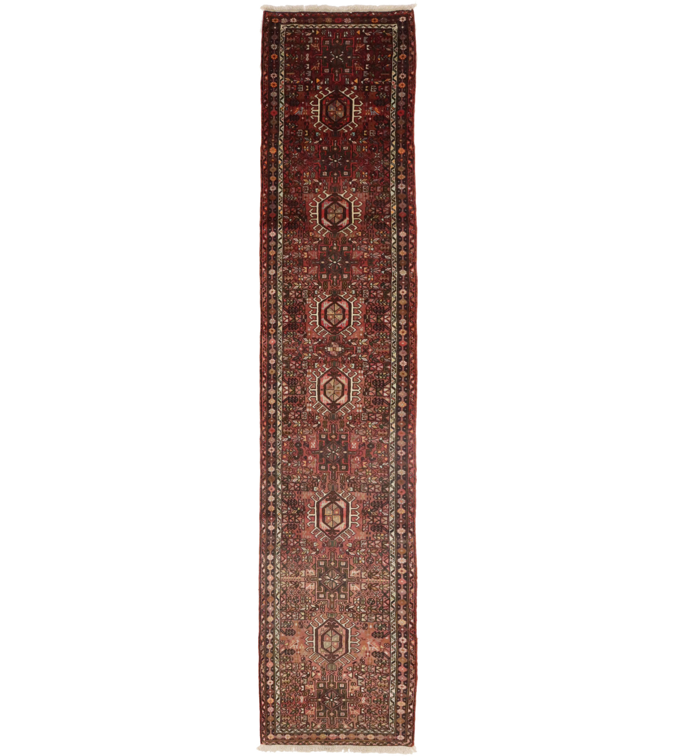 Vintage Tribal Geometric 2'5X12'6 Karajeh Persian Runner Rug