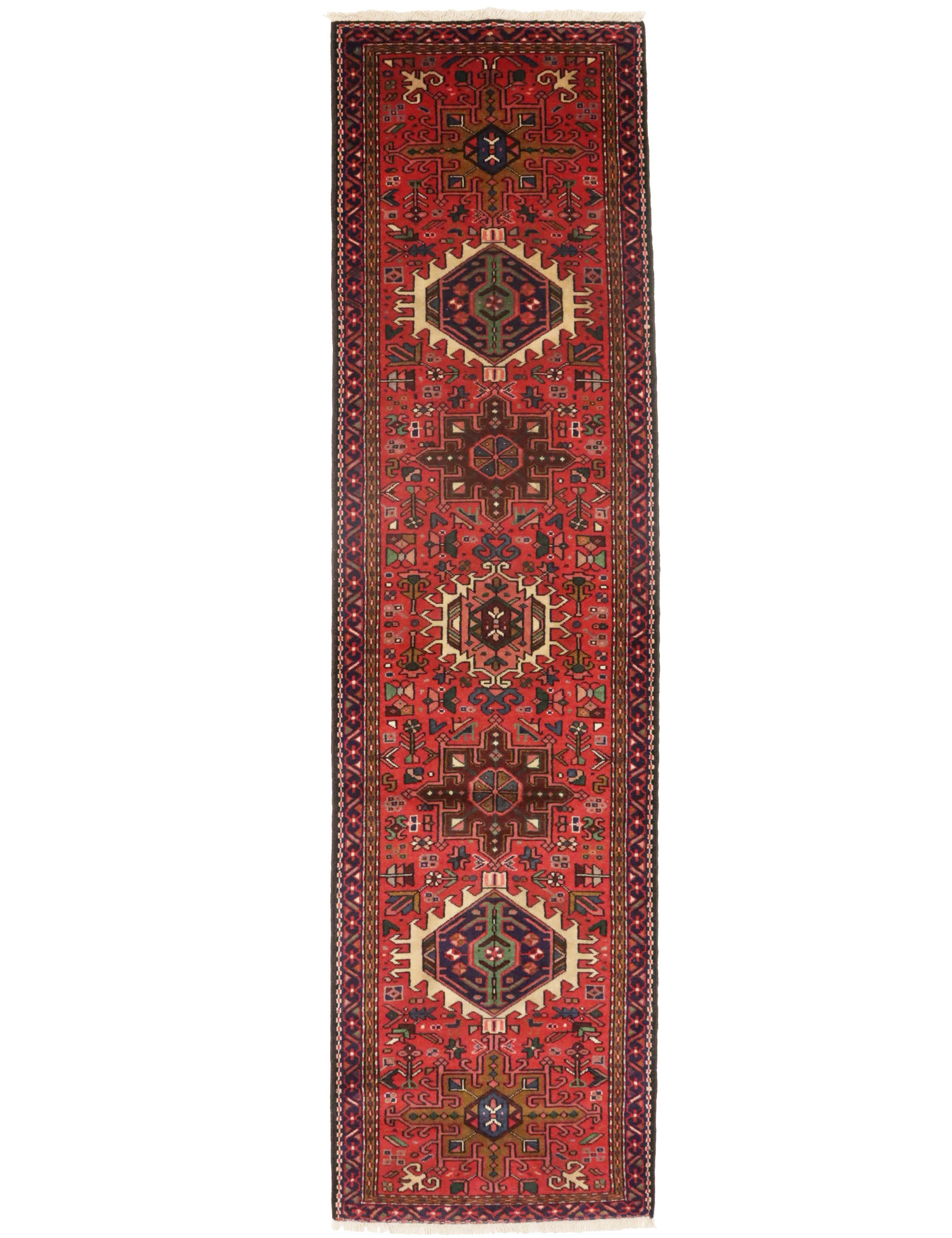 Vintage Red Geometric 3X10 Karajeh Persian Runner Rug