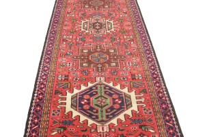 Vintage Red Geometric 3X10 Karajeh Persian Runner Rug