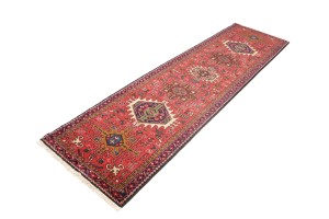 Vintage Red Geometric 3X10 Karajeh Persian Runner Rug