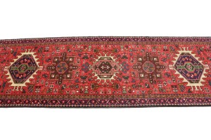 Vintage Red Geometric 3X10 Karajeh Persian Runner Rug