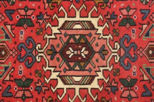 Vintage Red Geometric 3X10 Karajeh Persian Runner Rug