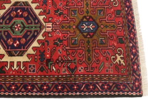 Vintage Red Geometric 3X10 Karajeh Persian Runner Rug
