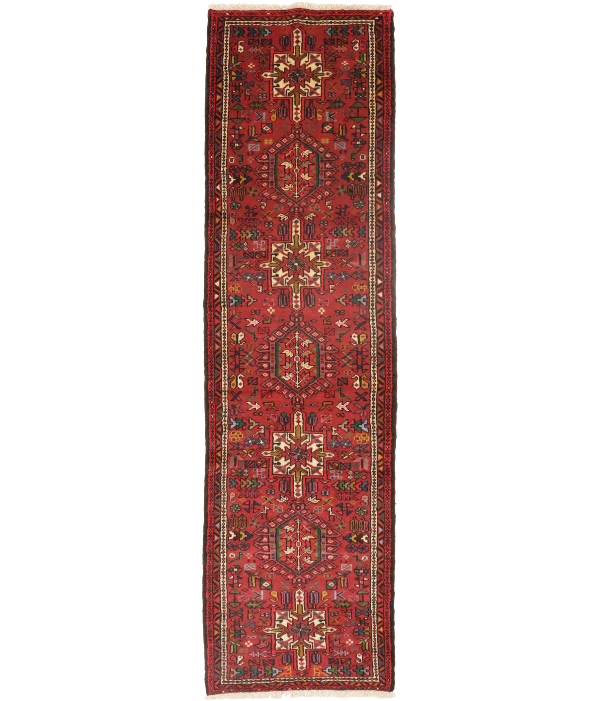 Vintage Red Geometric 2'5X9'3 Karajeh Persian Runner Rug