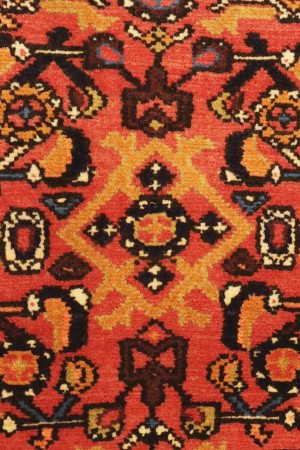 Vintage Coral Red Tribal 2'6X12'7 Hossainabad Persian Runner Rug