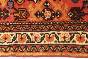 Vintage Coral Red Tribal 2'6X12'7 Hossainabad Persian Runner Rug